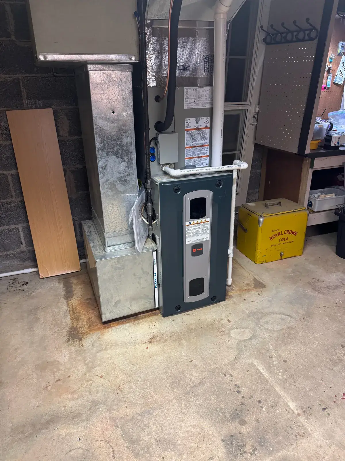 Trane gas furnace with new sheet-metal ductwork installed in a York County, PA basement