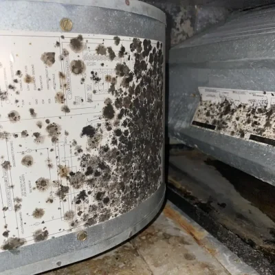 Mold on AC evaporator coil diagnosed by Air Comfort Technologies in York County PA